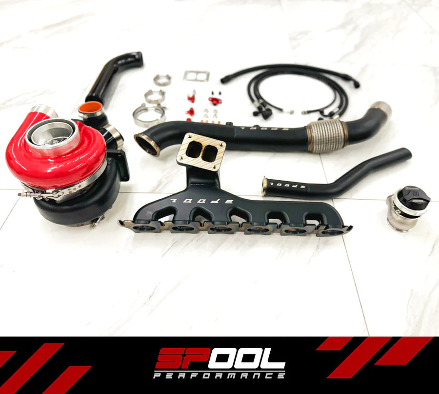 SPOOL PERFORMANCE BILLET MANIFOLD A91 SUPRA 6 PORT TOP MOUNT TURBOCHARGER KIT SP-A916P-TMTK-IFX900-NCC-NCO