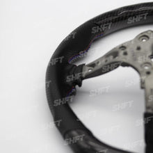 Load image into Gallery viewer, R44 BMW FLAT BOTTOM GLOSS CARBON STEERING WHEEL W/ PERFORATED LEATHER MOLDED GRIPS