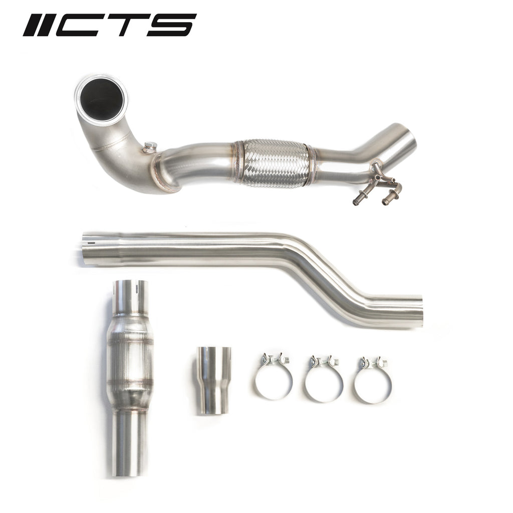 CTS TURBO MQB AWD EXHAUST DOWNPIPE WITH HIGH FLOW CAT (MK7/MK7.5 GOLF AWD, GOLF R, A3/S3/TT/TT-S QUATTRO) CTS-EXH-DP-0015-CAT