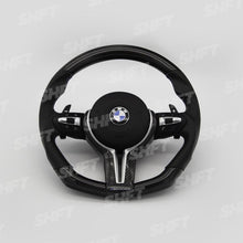 Load image into Gallery viewer, R44 BMW FLAT BOTTOM GLOSS CARBON STEERING WHEEL W/ PERFORATED LEATHER MOLDED GRIPS