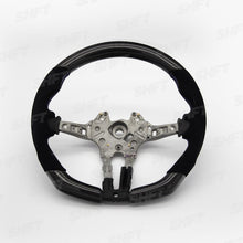 Load image into Gallery viewer, R44 BMW FLAT BOTTOM STEERING WHEEL IN GLOSS CARBON WITH MOLDED ALCANTARA GRIPS