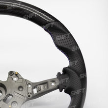 Load image into Gallery viewer, R44 BMW FLAT BOTTOM GLOSS CARBON STEERING WHEEL W/ PERFORATED LEATHER MOLDED GRIPS
