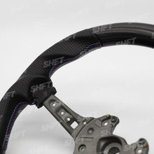 Load image into Gallery viewer, R44 BMW FLAT BOTTOM GLOSS CARBON STEERING WHEEL W/ PERFORATED LEATHER MOLDED GRIPS