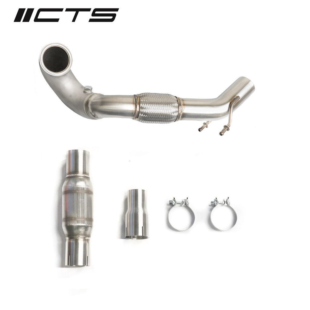 CTS TURBO MQB FWD EXHAUST DOWNPIPE WITH HIGH FLOW CAT (MK7/MK7.5 GOLF, GTI, GLI, A3 FWD) CTS-EXH-DP-0014-CAT