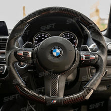 Load image into Gallery viewer, R44 BMW M SPORT STEERING WHEEL TRIM INSERT IN GLOSS CARBON FIBRE