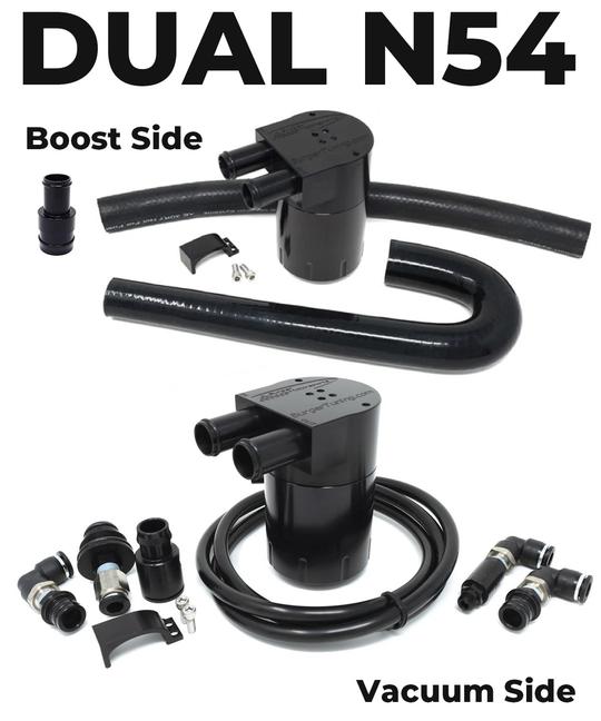 Burger Motorsports Dual BMS Oil Catch Can Kit for N54 BMW (Vacuum & Boost)